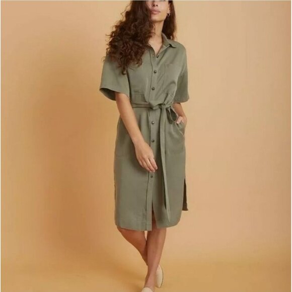 Marine Layer Renata dress Olive green sz medium button closure short sleeve new - Picture 16 of 16